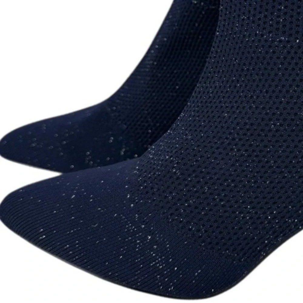 Catherine Malandrino Tammy Navy Glitter‎ Knit Pointed Toe Sock Boots Size 10
